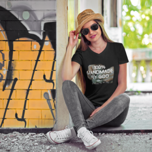 Handmade by God Ladies V-Neck Fitted T-Shirt